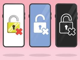 Smartphone Lock Open X Cross Mark Prohibition vector