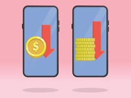 Smartphone Coin Arrow Down Value Decreasing vector