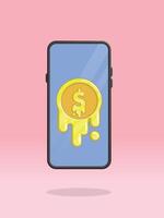 Smartphone Coin Melting Decreasing Monetary Value vector