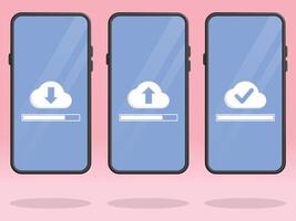 Smartphone Cloud Download Upload Complete Bar vector