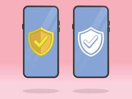 Smartphone Golden Shield Check Mark on Screen vector