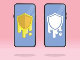 Smartphone Golden Shield Melting Security Hacks vector