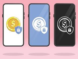 Smartphone Coin Shield Lock Transfer Security vector