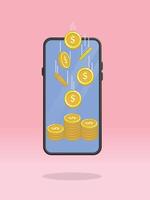 Smartphone Coin Falls from Above Stacks vector