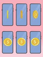 Smartphone Coin Showing Side Front View Positions vector