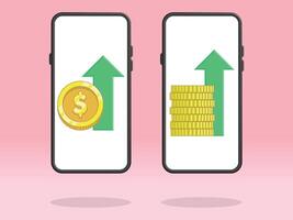 Smartphone Coin Arrow Up Value Increasing vector