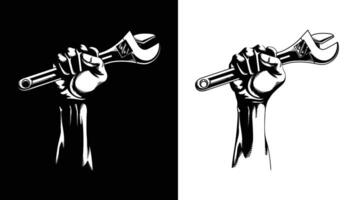 Silhouette Fist Raised Wrench Adjustable Spanner vector