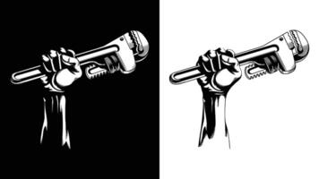 Silhouette Fist Raised Wrench Pipe Spanner vector