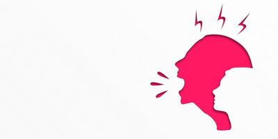 Angry girl screams. Frustrated woman with nervous problem. Anxiety, panic and confusion of thoughts. Mental disorder and chaos in consciousness. illustration. Copy space with text. Flat lay. vector