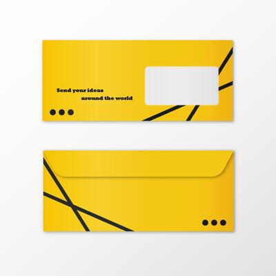 Realistic letter envelope mail mockup. Two sides. Corporate style in yellow and black colors.