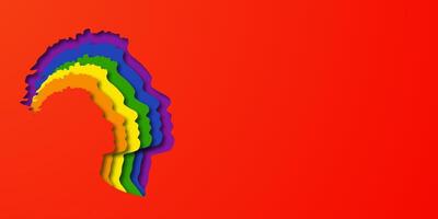 Design LGBTQ PRIDE. People's faces in LGBT colors. Paper cut. Minority problem. Pride parade. Coexistence harmony and multicultural community integration. Space for text. Copy space. vector
