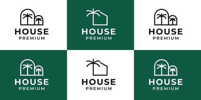 Modern minimalist house with palm tree logo design template illustration idea vector