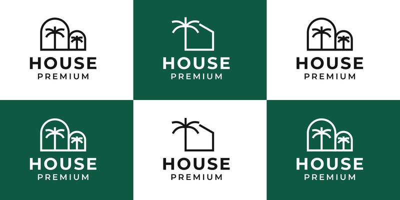 Modern minimalist house with palm tree logo design template illustration idea