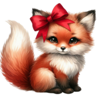 A cute little fox with a red bow png