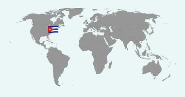 Pin map with Cuba flag on world map. illustration. vector