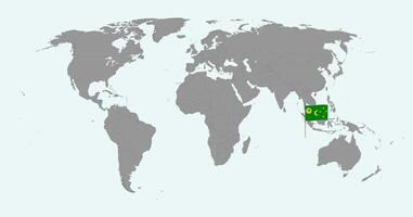 Pin map with Cocos Islands flag on world map. illustration. vector