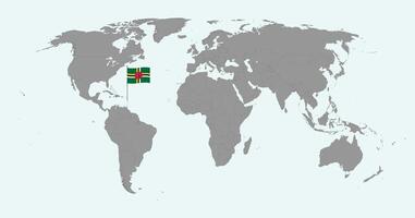 Pin map with Dominica flag on world map. illustration. vector