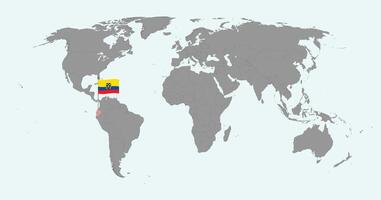 Pin map with Ecuador flag on world map. illustration. vector