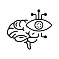 Brain Icon with Eyes and Network, Symbolizing Insightful Concepts and Knowledge Interconnectedness in Society vector