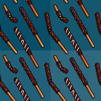 Line cartoon pattern illustration of cookie sticks generously spread with delicious chocolate topping for delightful desserts vector