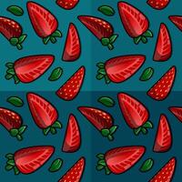 Line cartoon pattern illustration of fresh sweet red triangular strawberry slices with green leafy tops for delightful healthy snacks vector