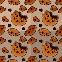 Line cartoon pattern illustration of chocolate chip cookies topped with melted chocolate perfect for sweet cravings vector