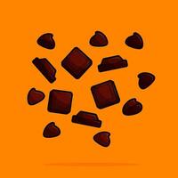 cartoon illustration of chunks of chocolate and chocochips. can be used for menu, cover, cafe, restaurant, cookbook, ads, print, poster, website vector