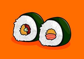 illustration of sushi rolls with nori seaweed in line art style. Can be used for restaurants, cafes, local street food, cookbook menu covers vector