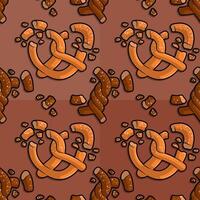 Line cartoon pattern illustration of pretzel crumb pieces mixed with twist bread crumbs ideal for savory snacks and recipes vector