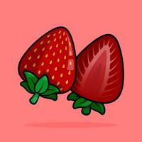 Delicious Line Cartoon Illustration of Split Strawberries Revealing Juicy Interiors for Food and Snack Concepts vector