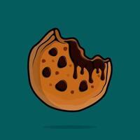 Mouthwatering Line Cartoon Illustration of Biscuit Cookies with Melted Chocolate Ideal for Dessert and Bakery Themes vector