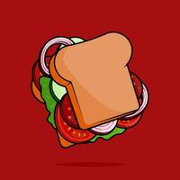 illustration of sandwiches filled with vegetables and plenty of tomato, cucumber, onion and slice ham in line art style. Can be used for restaurants, cafes, local street food, cookbook menu covers vector