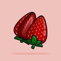 Ripe Line Cartoon Illustration of Split Strawberries Emphasizing Their Juiciness Perfect for Dessert Promotions vector