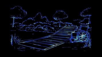 Neon frame effect, Wheelchair Ramp Represents accessibility on black background video