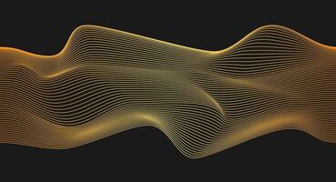 Golden line waves effect on black background. Thin line wavy abstract 3d wallpaper. Smooth and soft backdrop vector