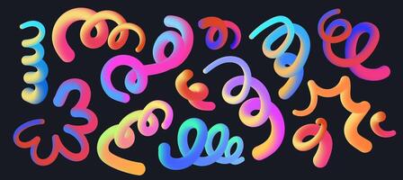 Set of doodle playful 3d gradient scribble. Abstract curve gradient line. Elements design. Abstract children background with curve line. vector