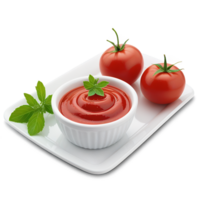 Tomato Ketchup Dip with Fresh Tomatoes and Basil on White Plate png