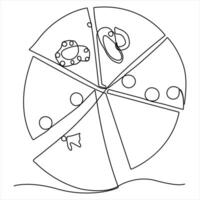 Continuous single line drawing of slice of hot pizza concept world food day vector