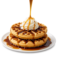 Delicious Waffles with Whipped Cream and Syrup png