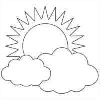 Continuous single line drawing of cloud with sun in the sky weather symbol and storage concept vector