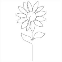 Continuous single line drawing of sunflower style vector