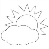 Continuous single line drawing of cloud with sun in the sky weather symbol and storage concept vector
