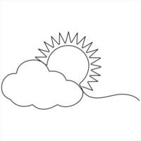 Continuous single line drawing of cloud with sun in the sky weather symbol and storage concept vector