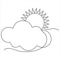 Continuous single line drawing of cloud with sun in the sky weather symbol and storage concept vector