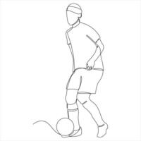 Continuous single line drawing of soccer player playing football player simple line art vector