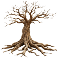 Old dead tree with exposed roots isolated transparent background png