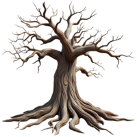 Ancient tree with twisted branches and roots transparent background png