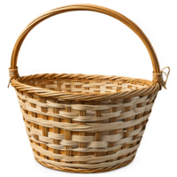 Wicker Basket with Handle Empty Isolated Rustic Farmhouse Decor Natural Materials png