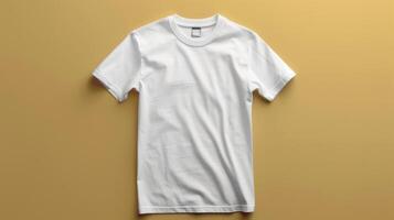 White t - shirt mockup on a yellow background photo