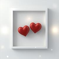 Two red hearts in a white frame on a gray background photo